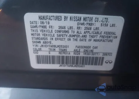 2020 Infiniti Q50 Luxe Awd из США, поврежденный, VIN JN1EV7AR8LM252401